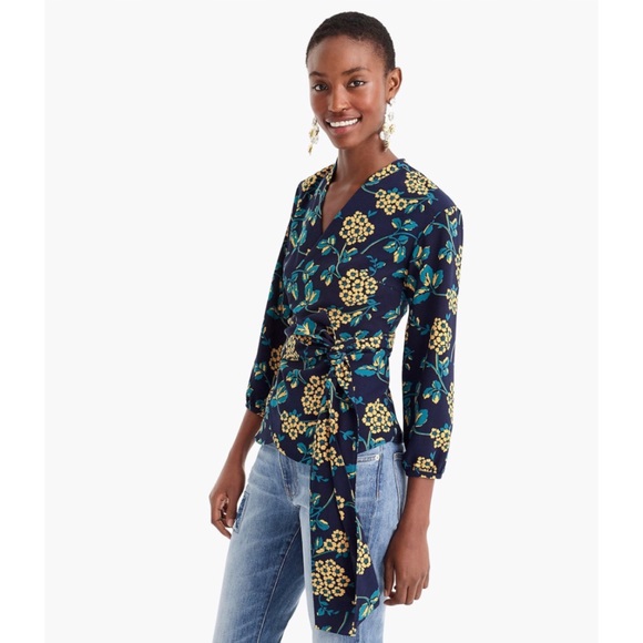 J.Crew Drapey Crepe Floral 3/4 Sleeves Wrap Top - Picture 13 of 13